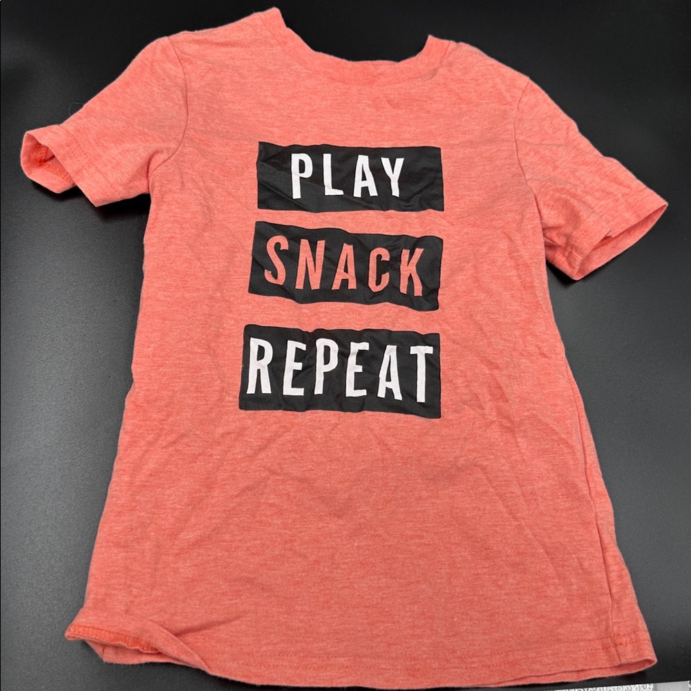 Fab Kids Coral Graphic Tee with Play Snack Repeat Print